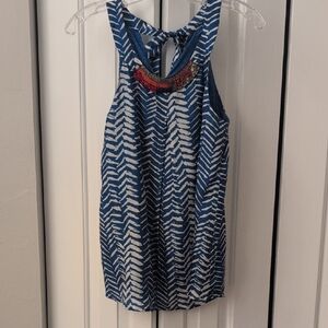 Blue and White Patterned Sleeveless Top